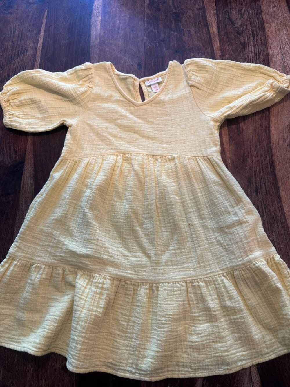 Cat & Jack - Girls Yellow Cotton Gauze Tiered Dress - Size 8
